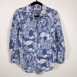 Chicos Corduroy Floral Button Down Long Sleeve Shirt Women’s Size Medium Blue